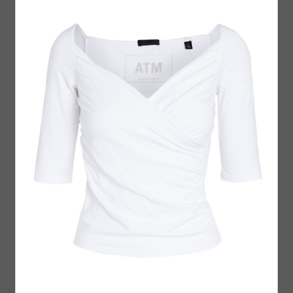 ATM CROSSOVER ELBOW SLEEVE CAMI TOP IN WHITE NWT - Picture 5 of 7